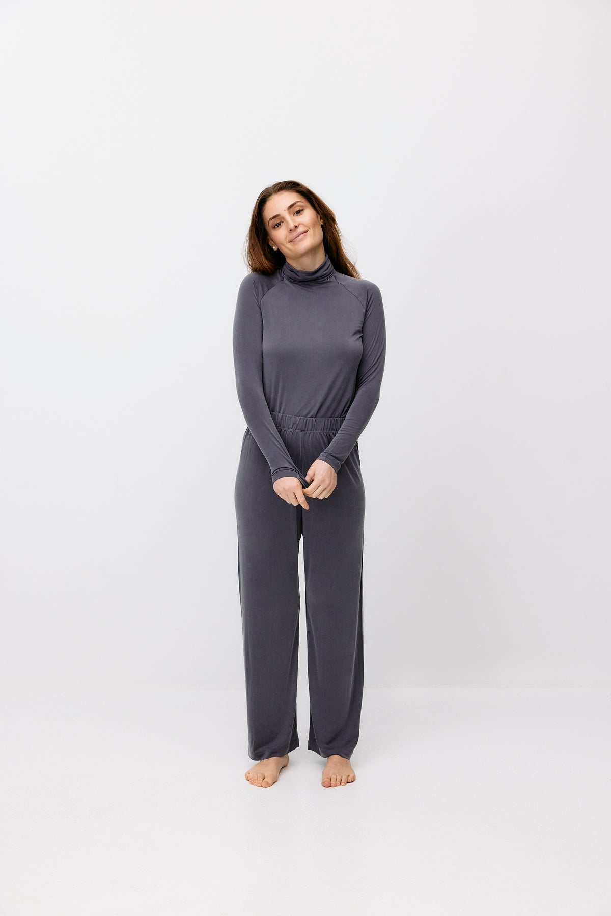 Cupro High Waist Pants - lila grey