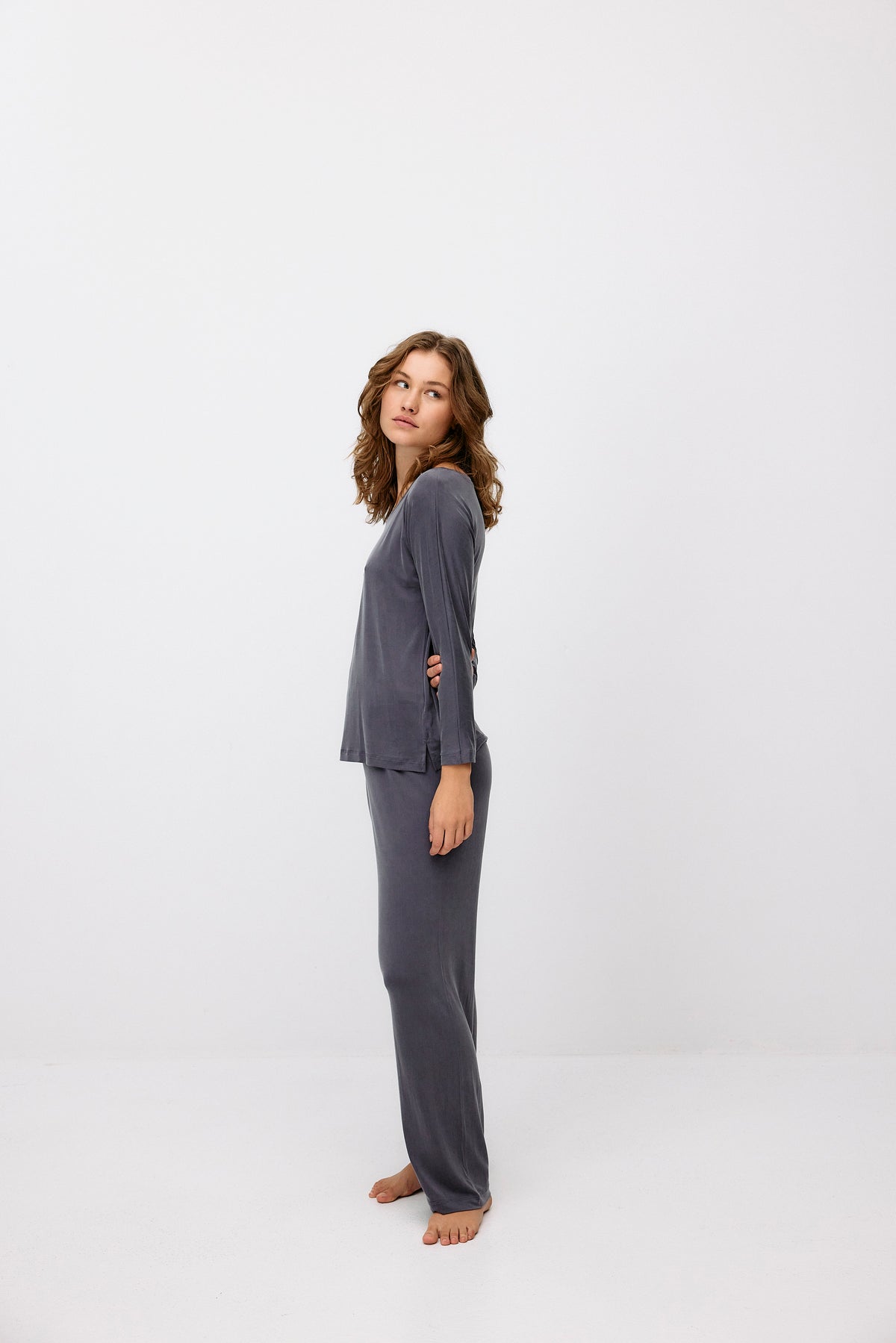 Cupro High Waist Pants - lila grey