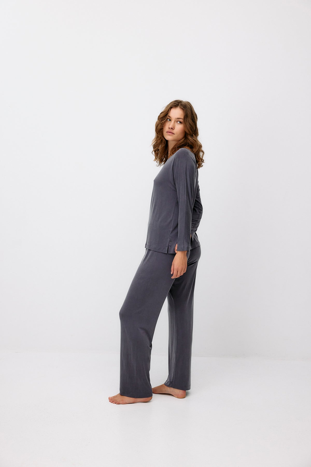 Cupro High Waist Pants - lila grey