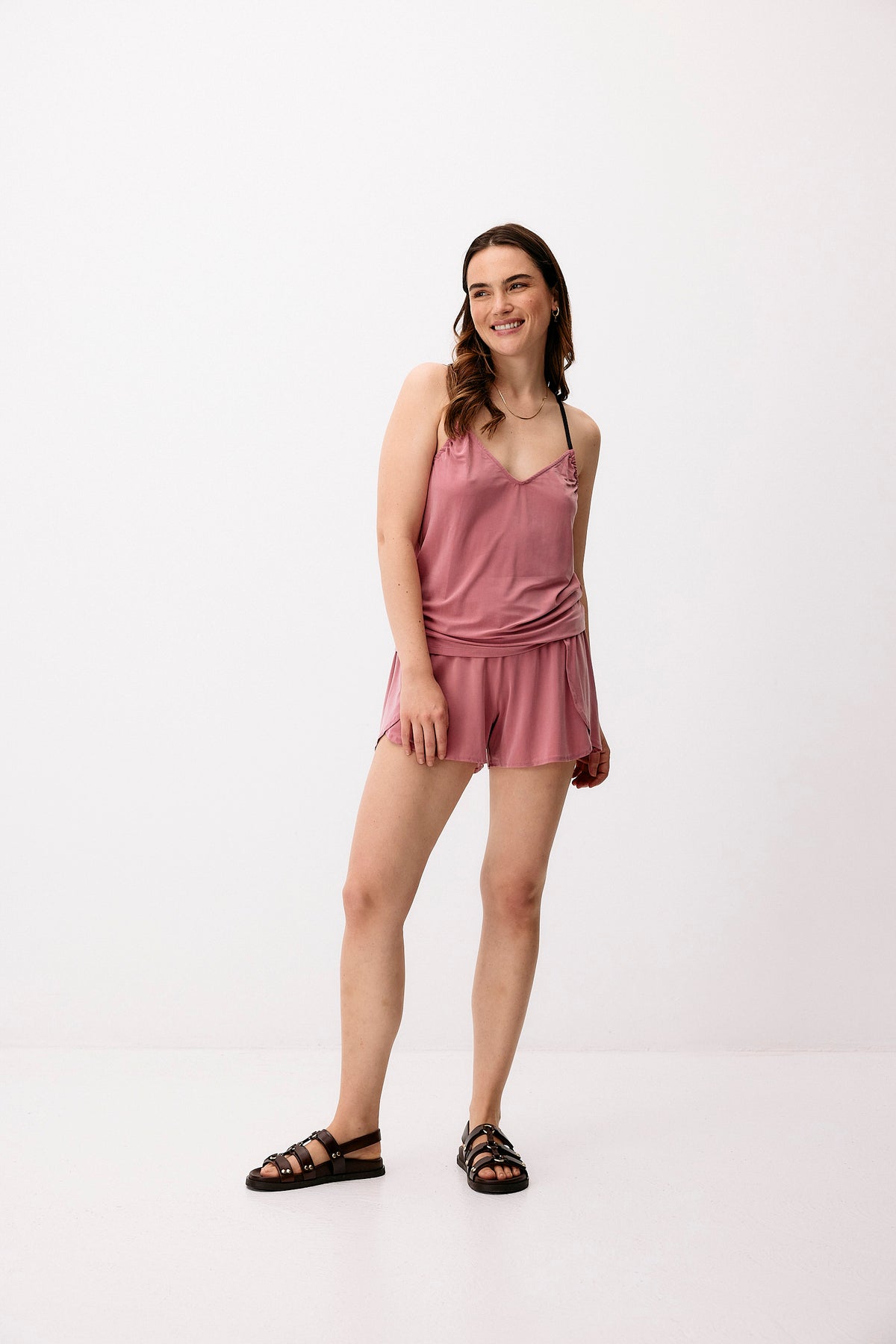 Cupro Strap Top - blush rose