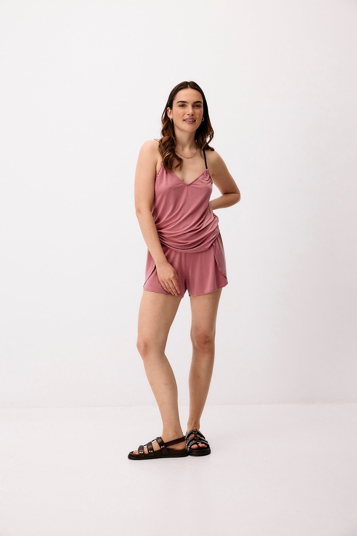 Cupro Strap Top - blush rose