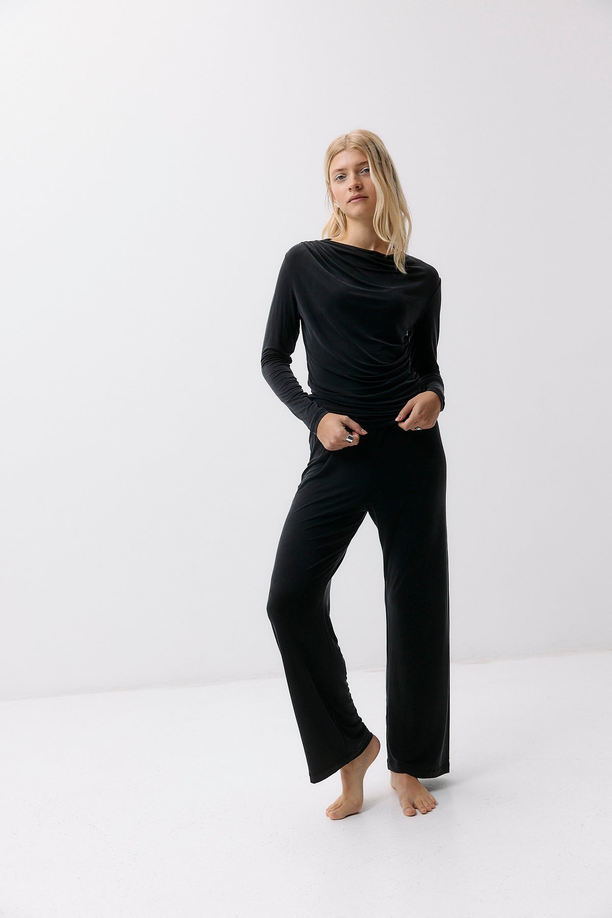 Cupro Draped Long Sleeve - graphite