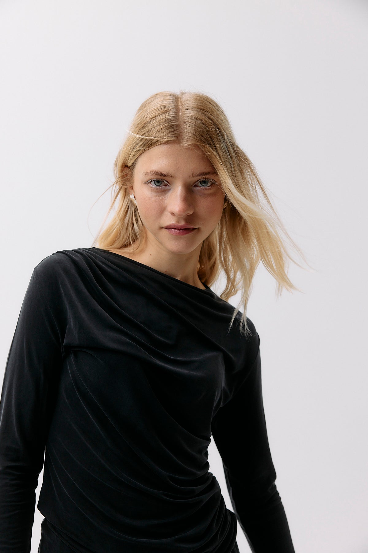 Cupro Draped Long Sleeve - graphite