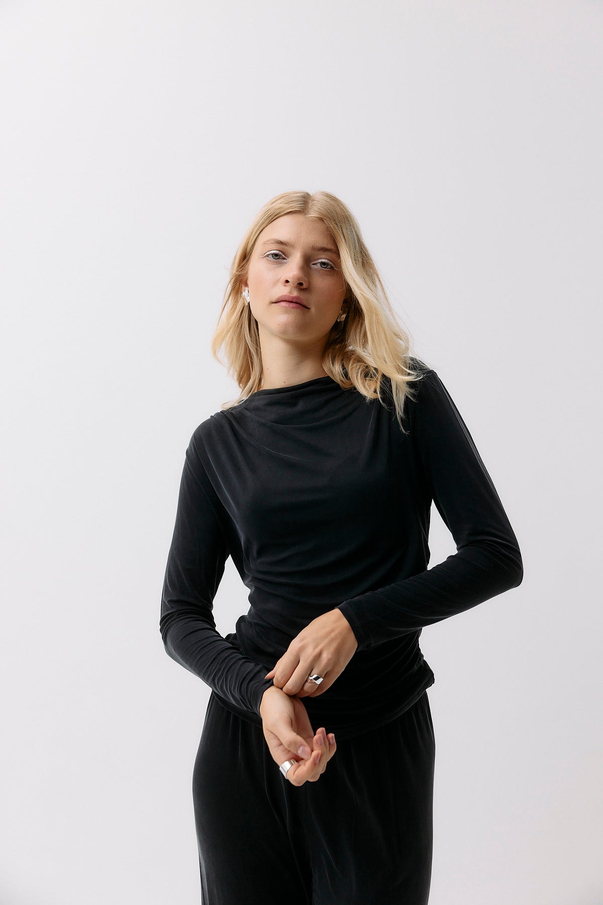 Cupro Draped Long Sleeve - graphite