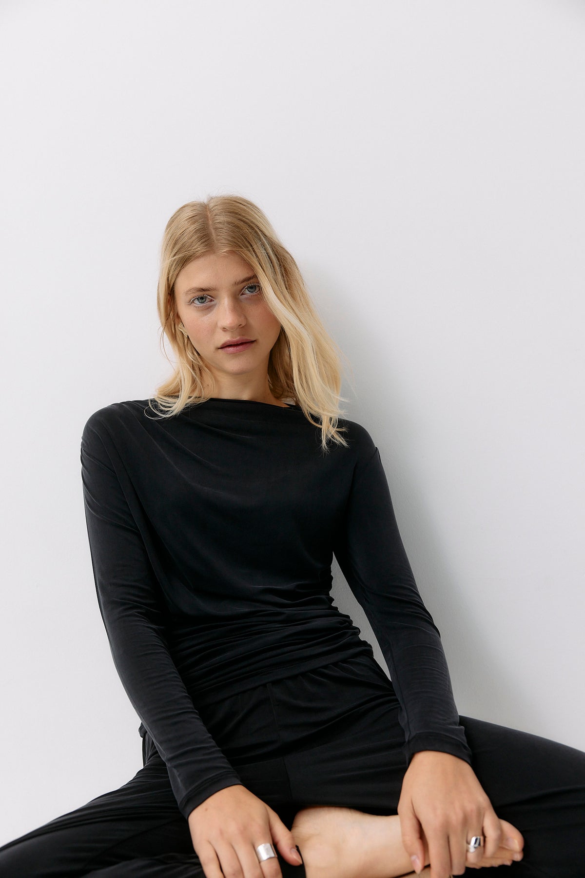 Cupro Draped Long Sleeve - graphite