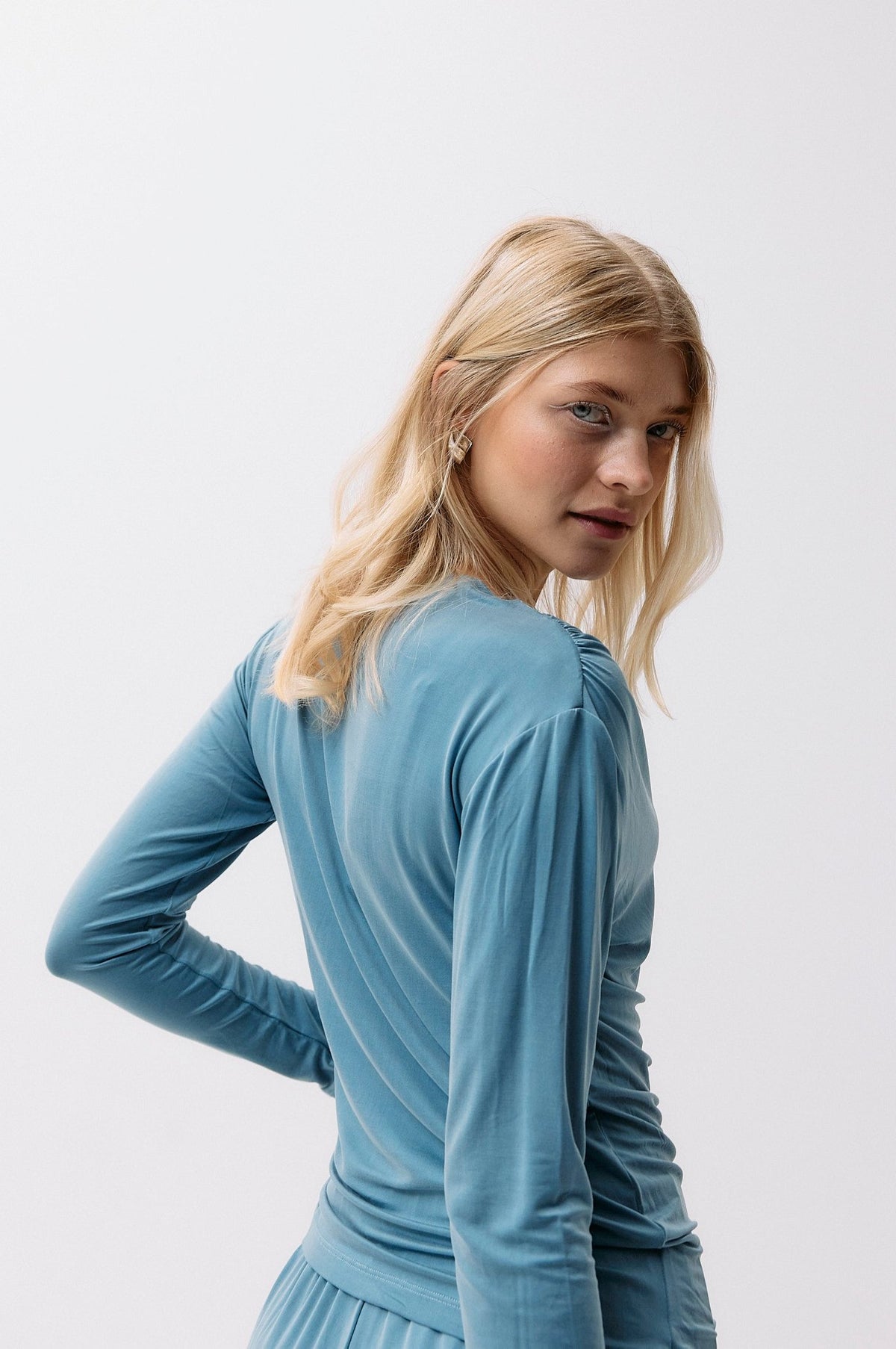 Cupro Draped Long Sleeve - blue heaven