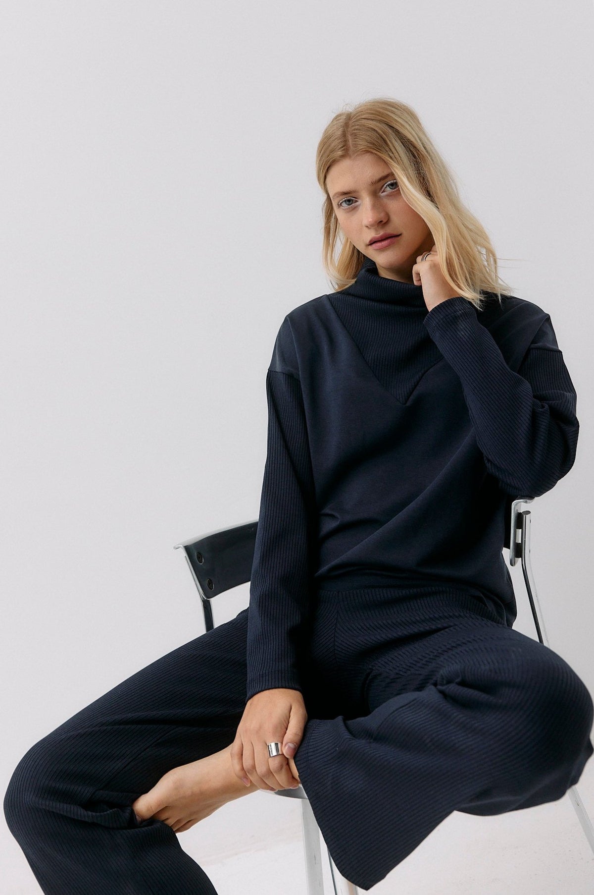 Formal Rib Pants - blue note