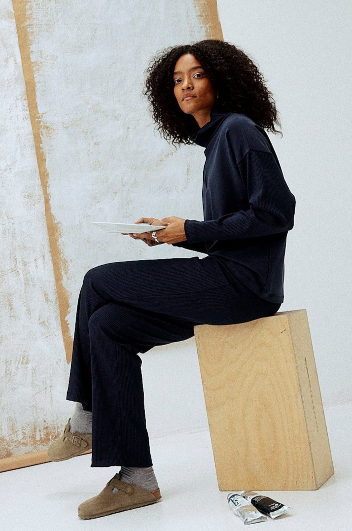 Formal Rib Pants - blue note