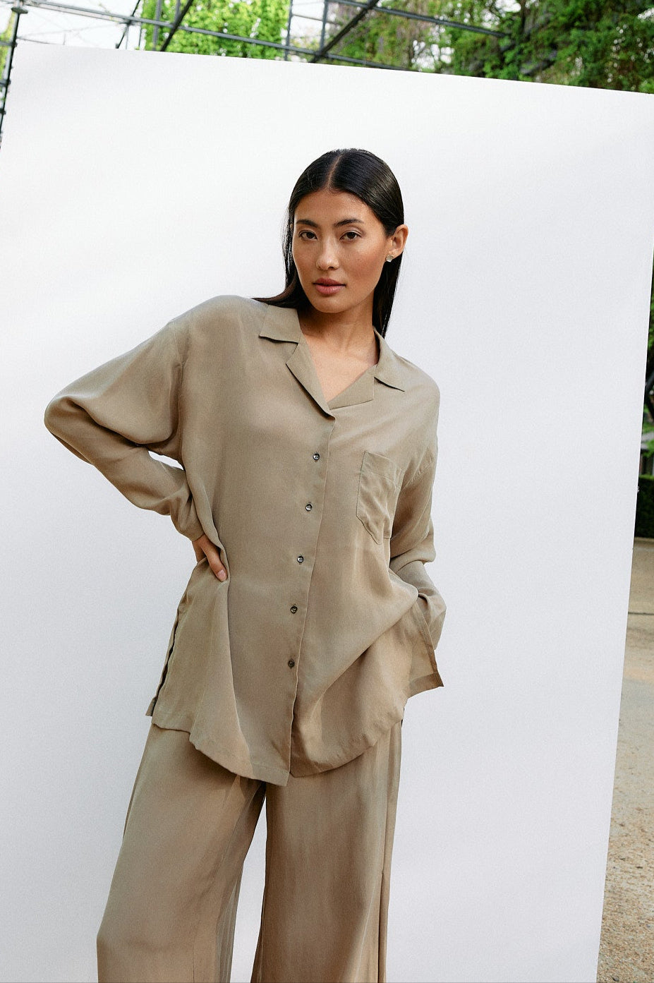 Woven Cupro Blouse - coriander