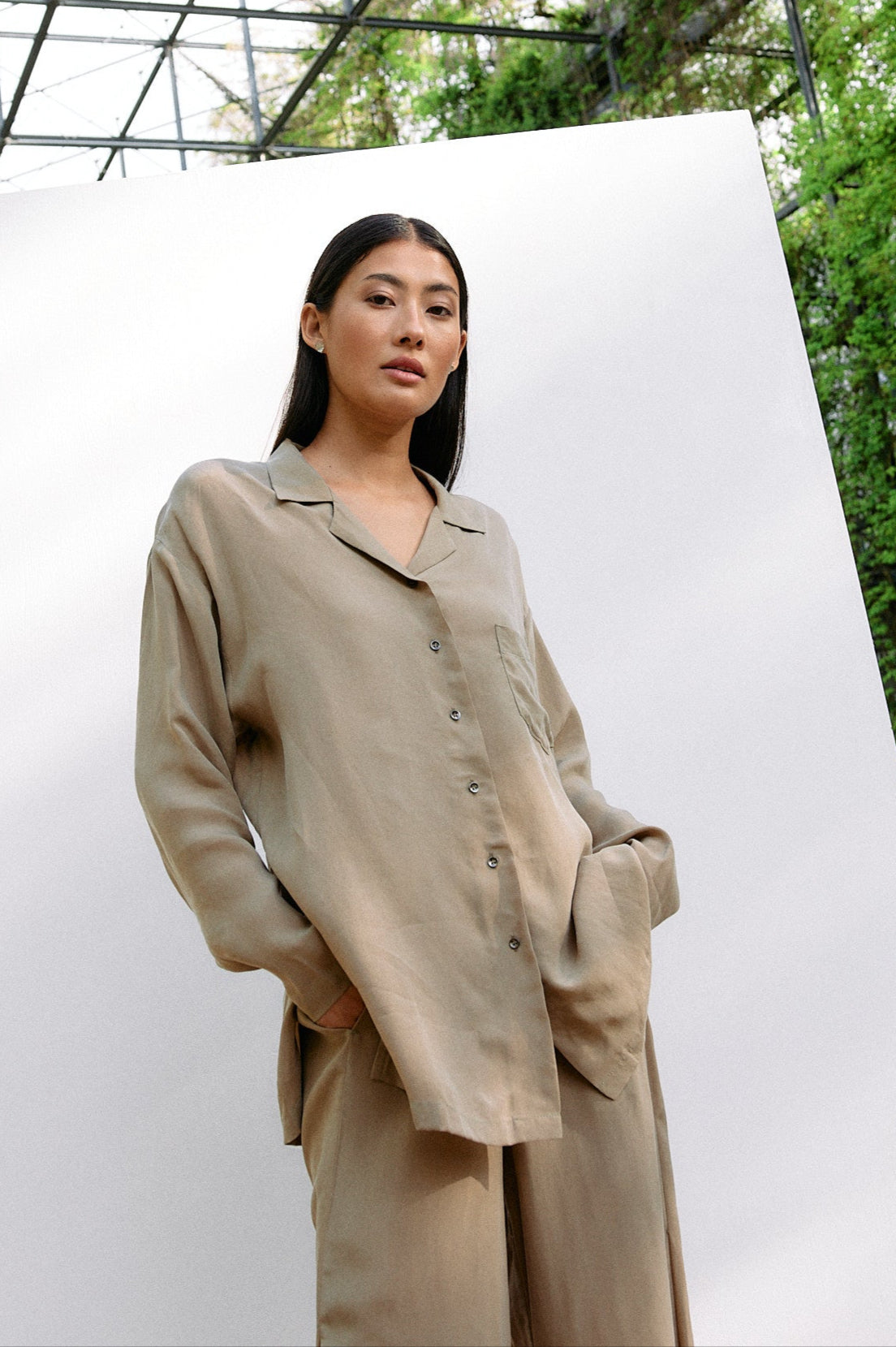 Woven Cupro Blouse - coriander