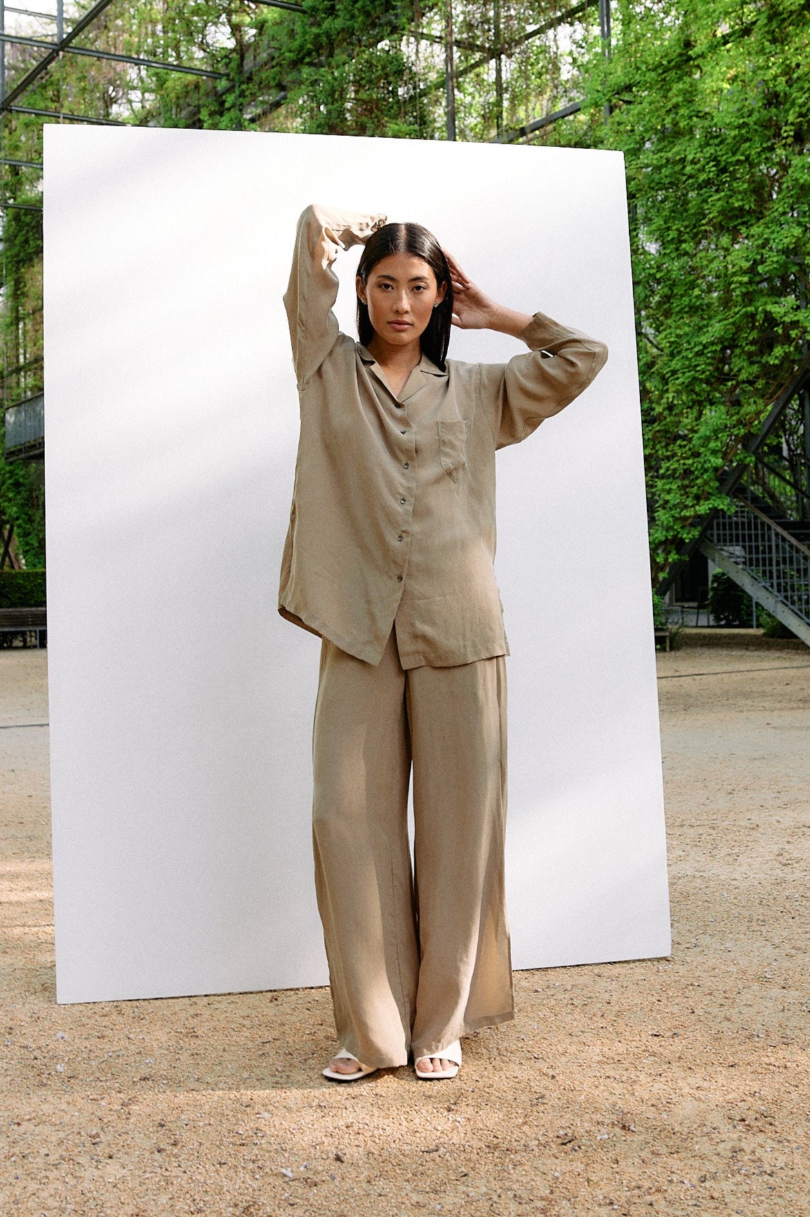 Woven Cupro Leisure Pants - coriander