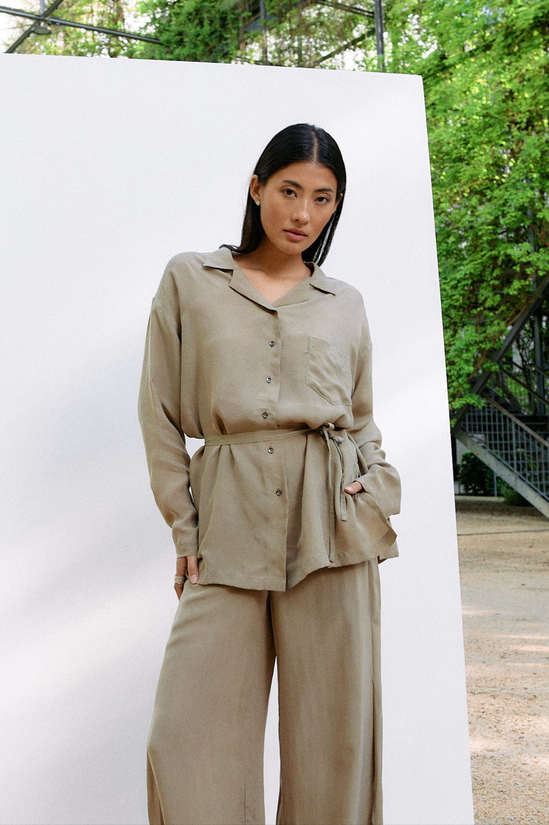 Woven Cupro Blouse - coriander