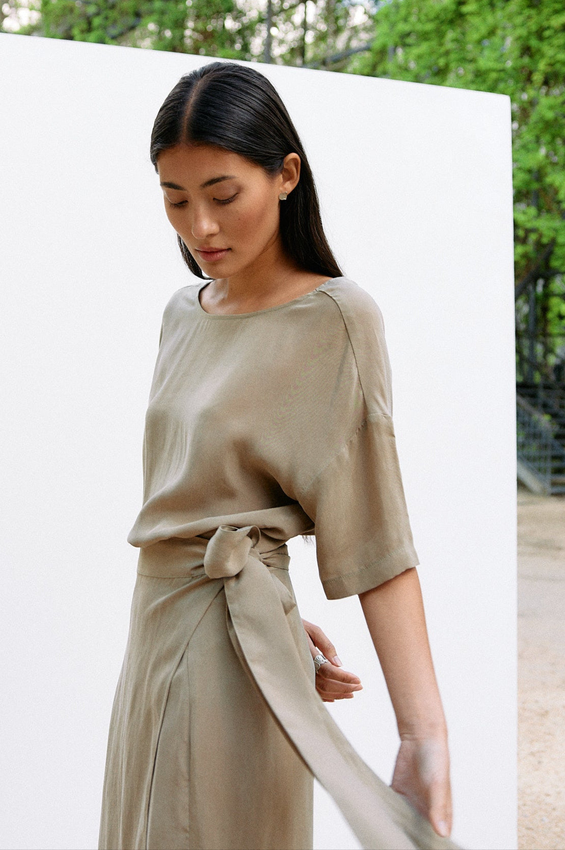 Woven Cupro Reversible Top - coriander