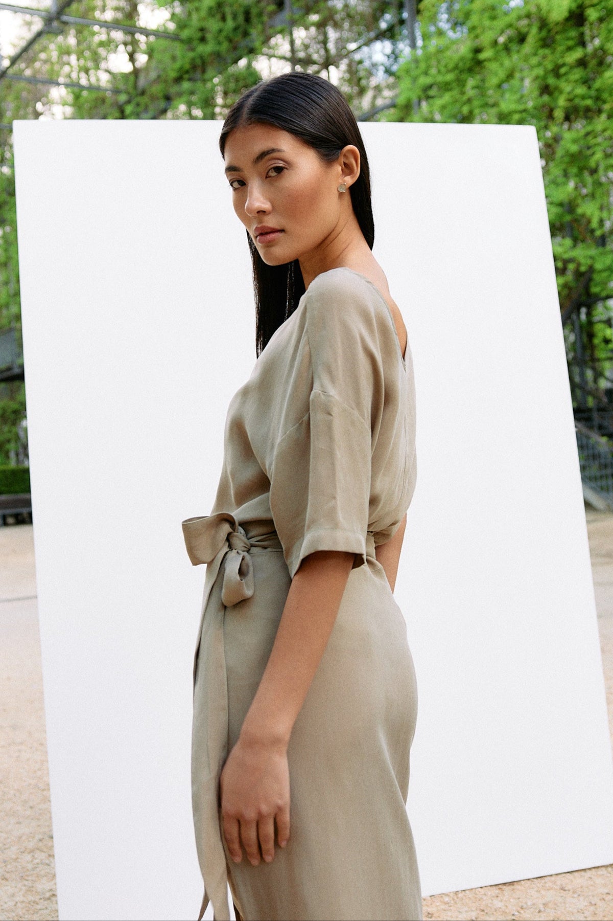 Woven Cupro Wrap Skirt - coriander