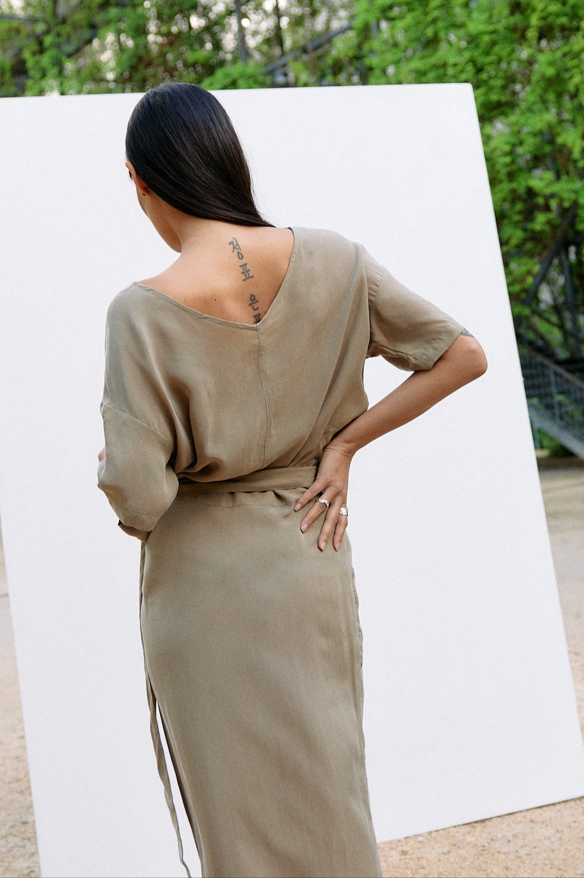 Woven Cupro Reversible Top - coriander