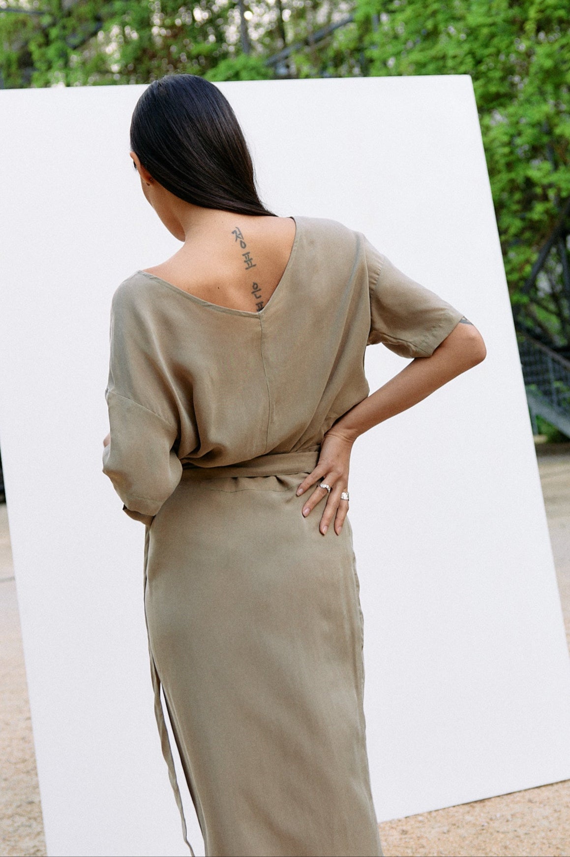 Woven Cupro Wrap Skirt - coriander