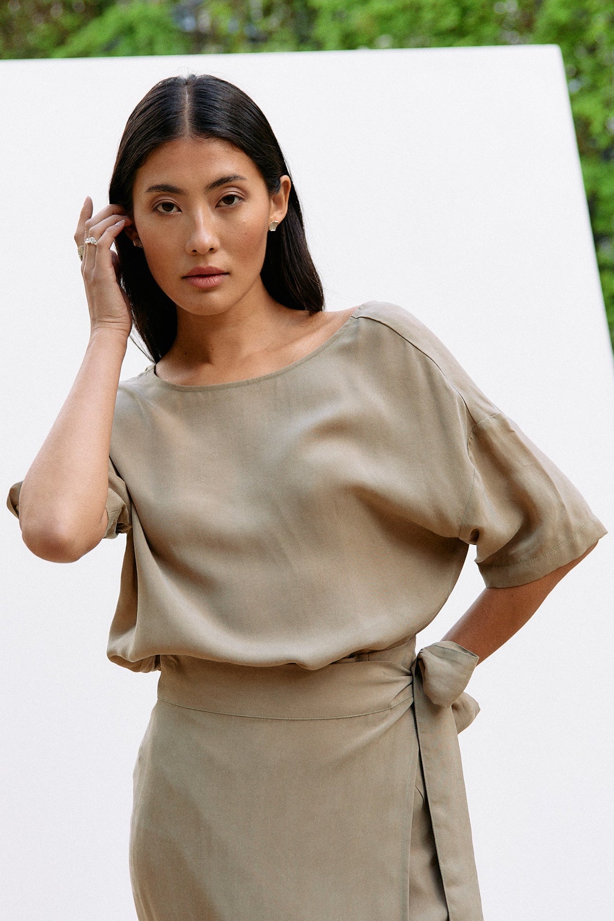 Woven Cupro Reversible Top - coriander