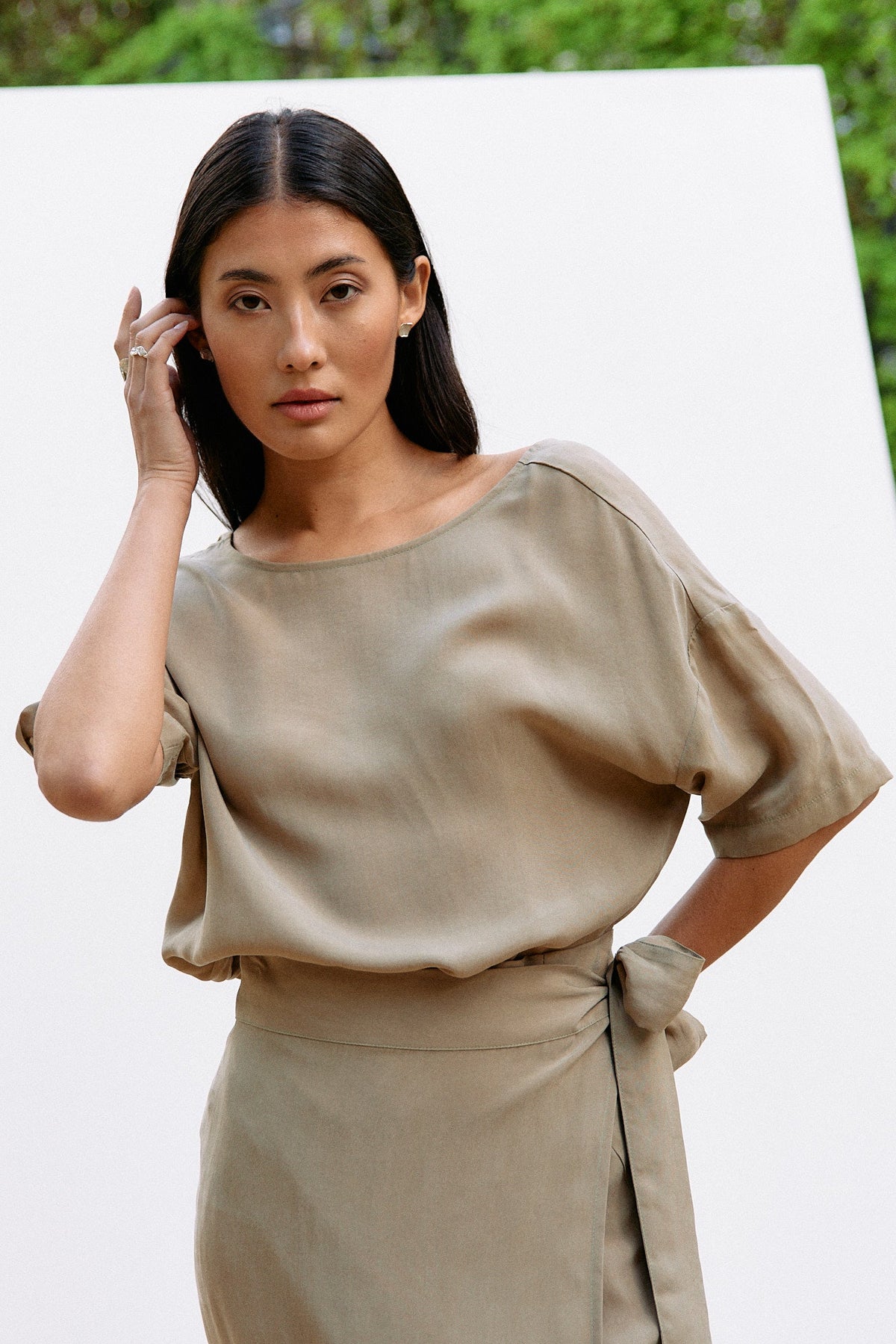 Woven Cupro Wrap Skirt - coriander