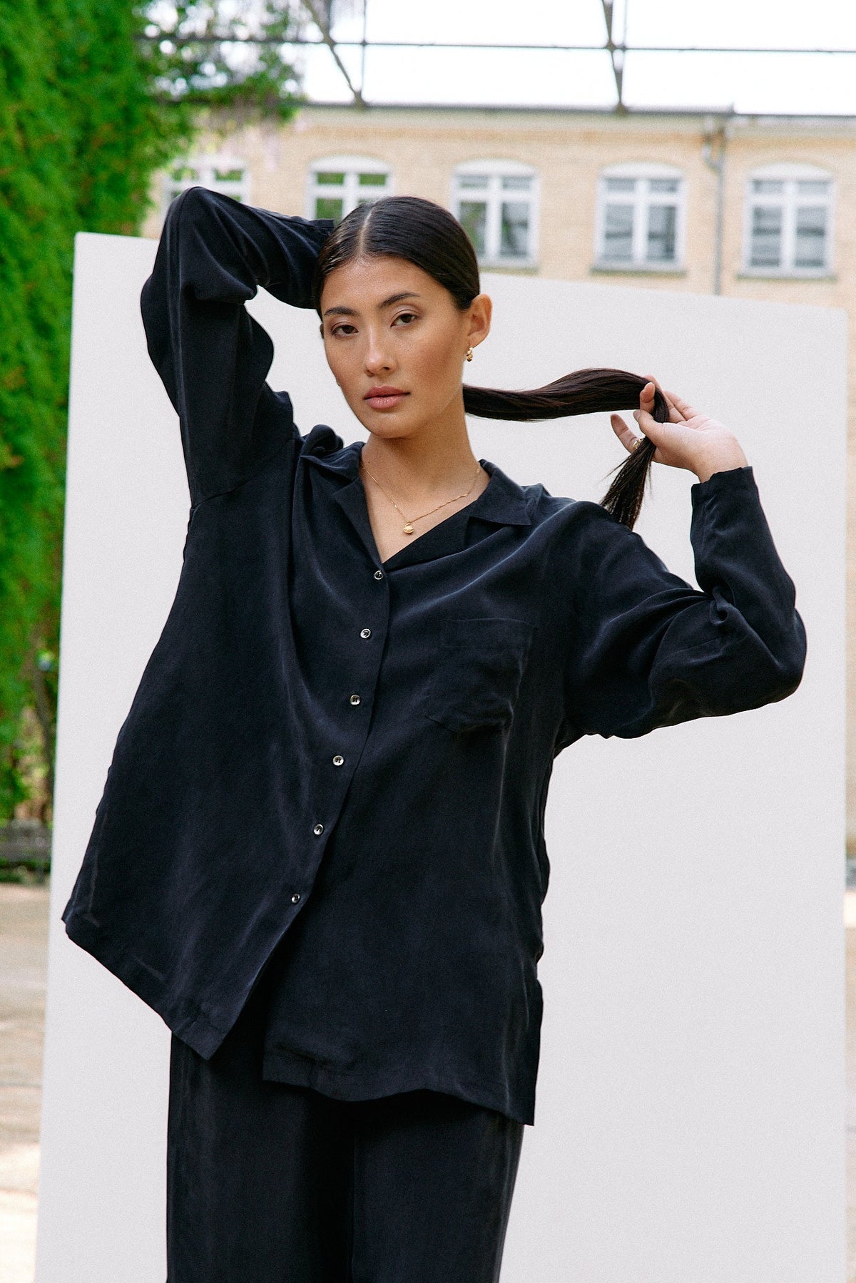 Woven Cupro Blouse - graphite