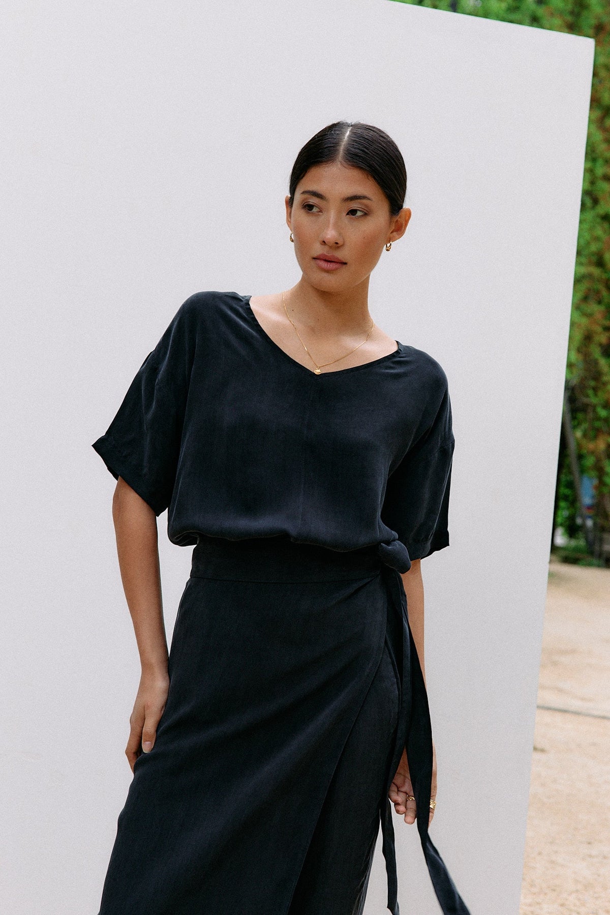 Woven Cupro Wrap Skirt - graphite