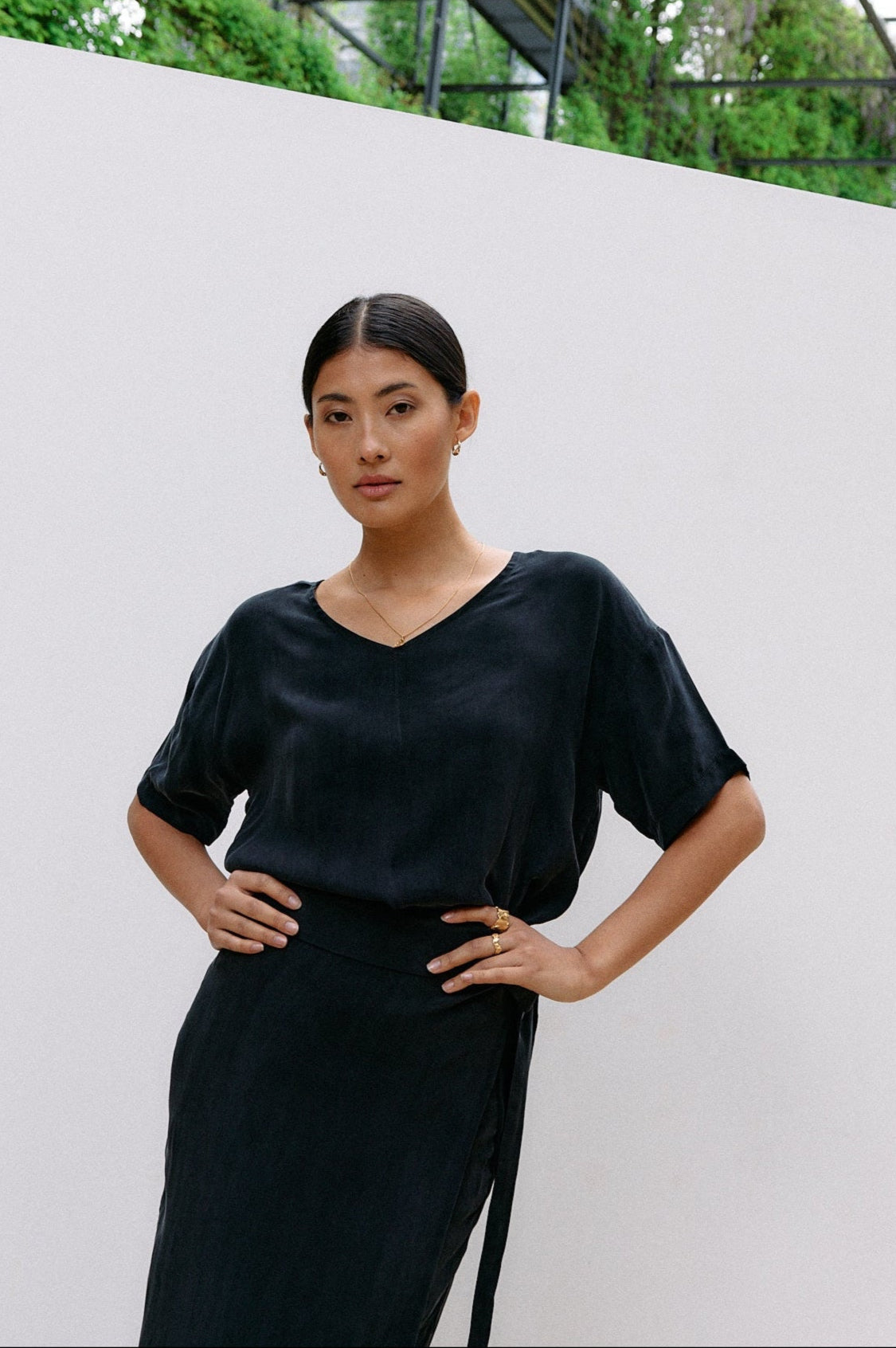 Woven Cupro Reversible Top - graphite