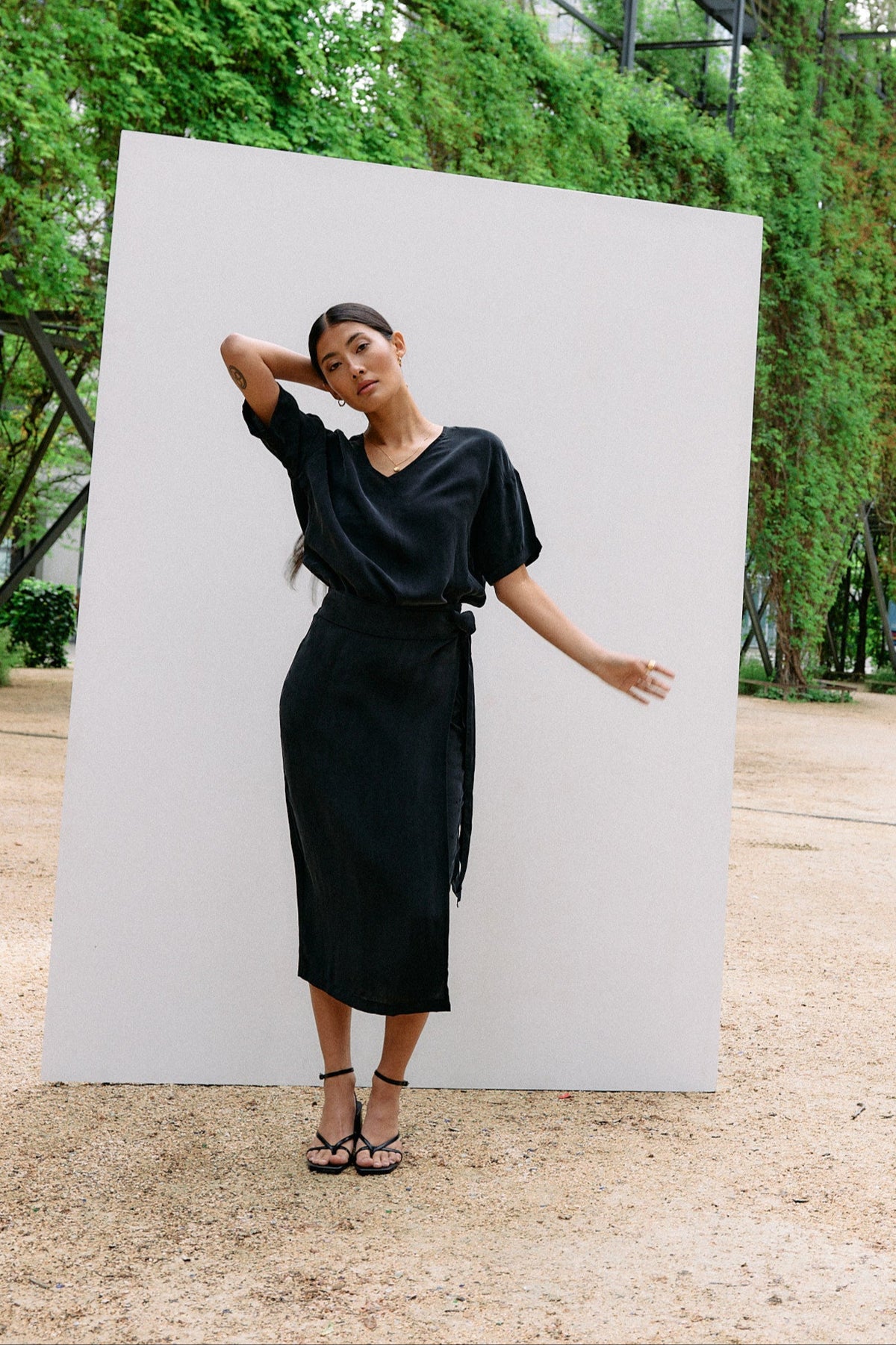 Woven Cupro Wrap Skirt - graphite