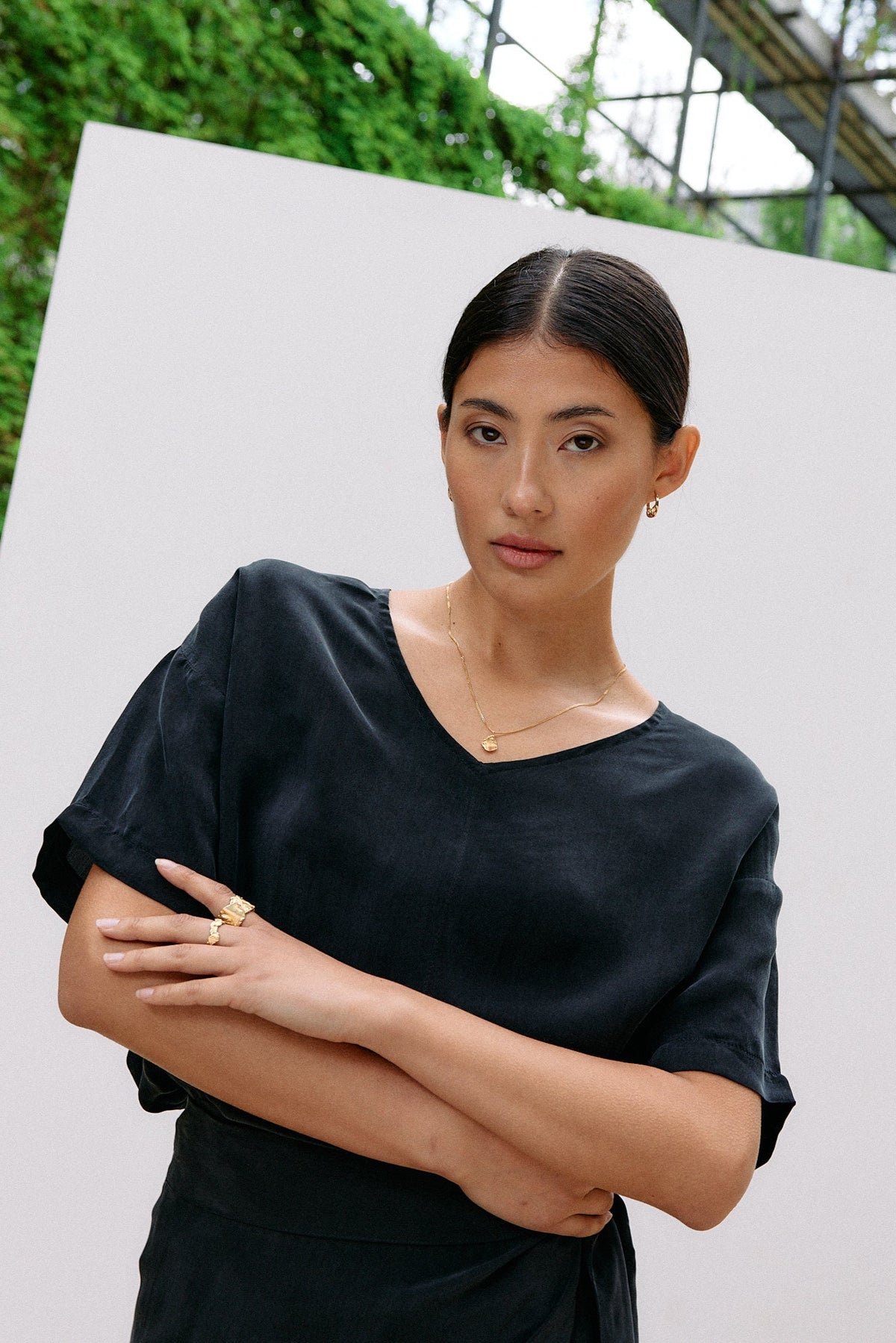 Woven Cupro Reversible Top - graphite