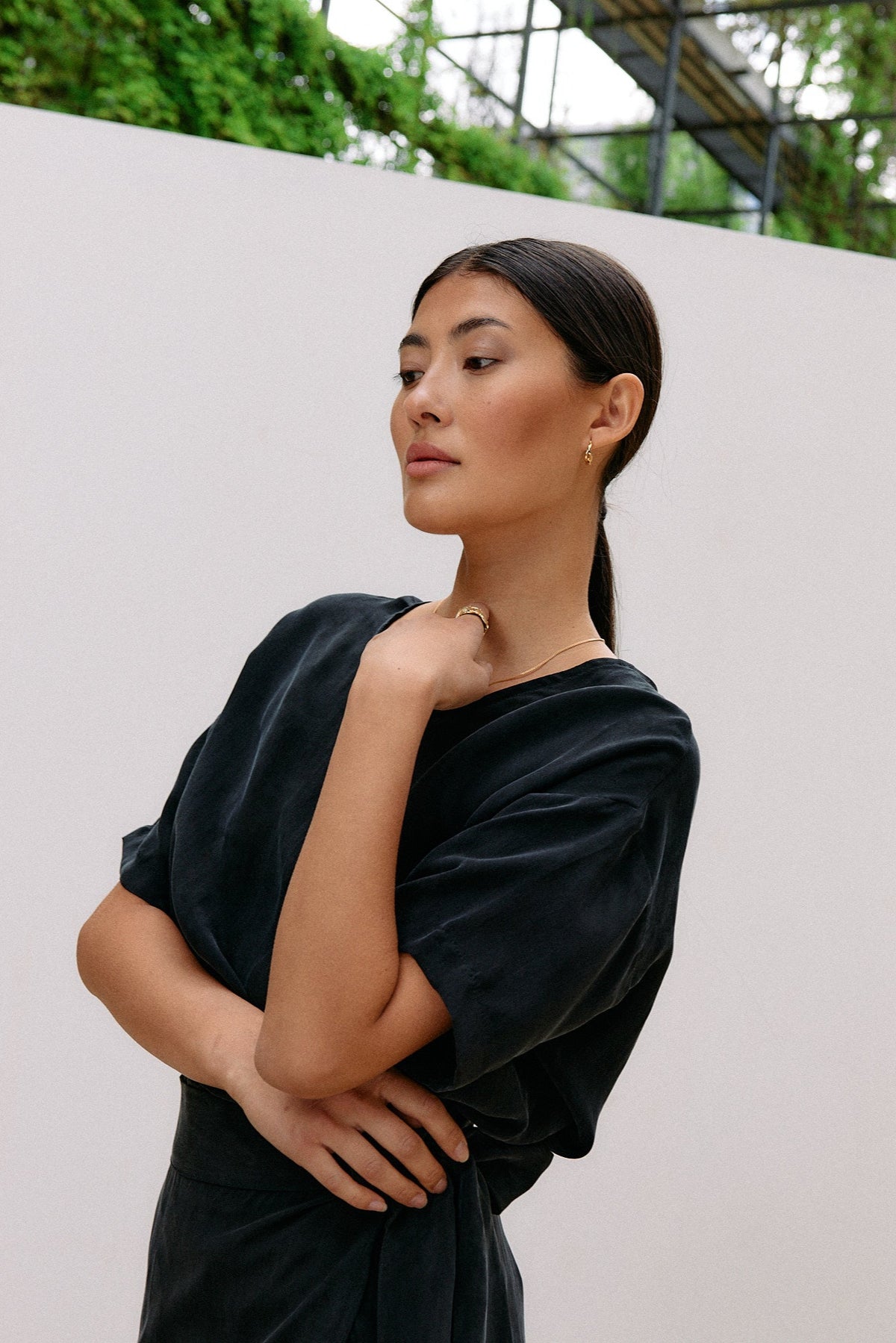 Woven Cupro Reversible Top - graphite