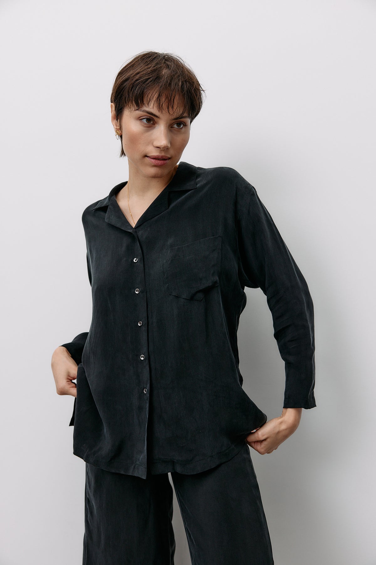 Woven Cupro Blouse - graphite