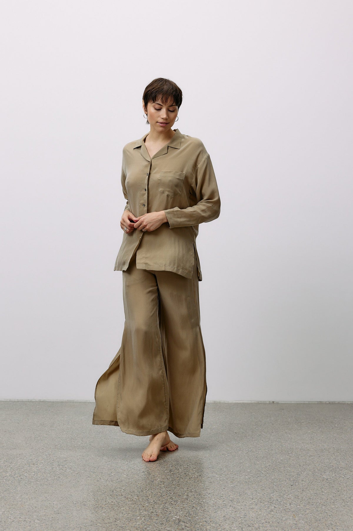 Woven Cupro Leisure Pants - coriander