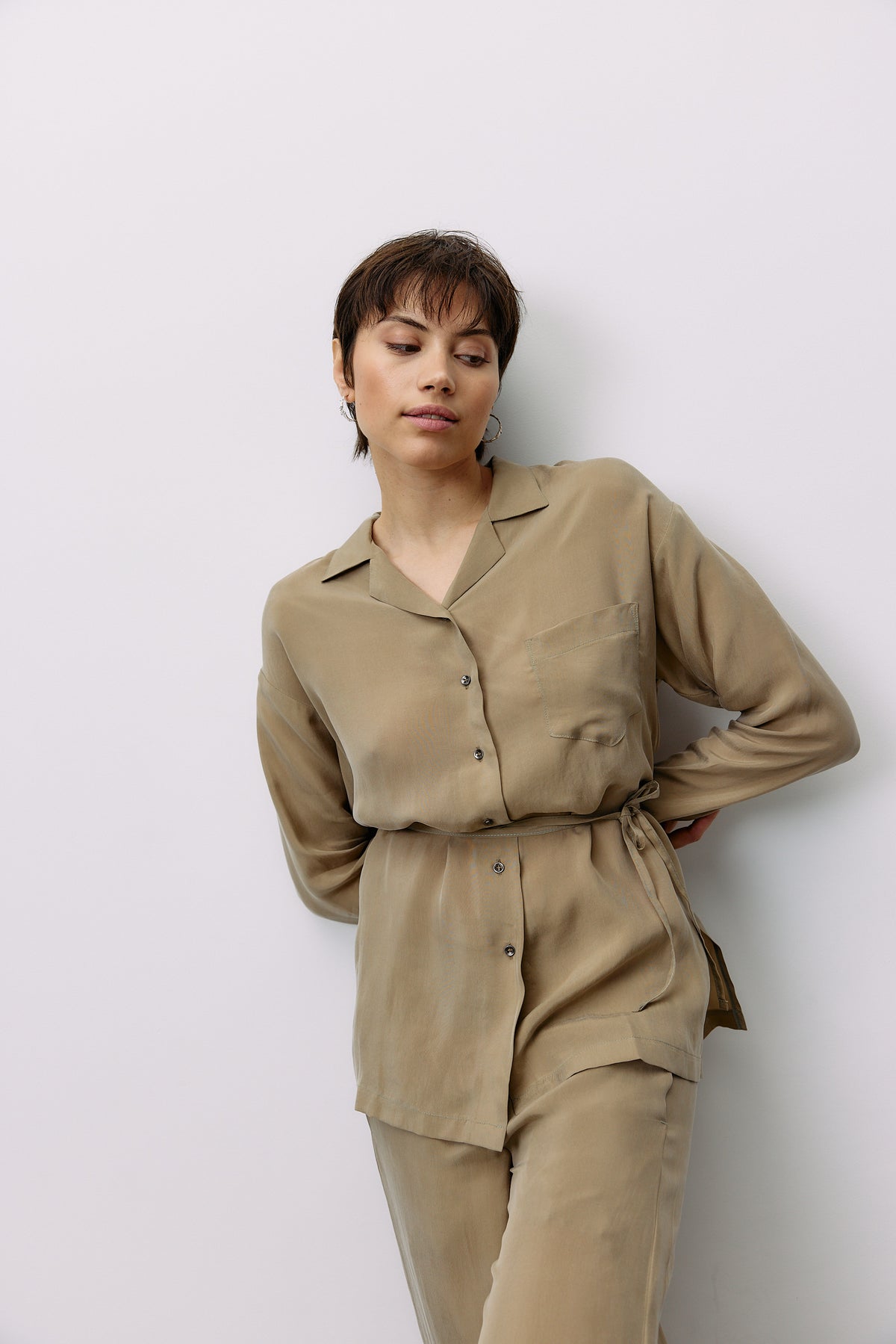 Woven Cupro Blouse - coriander