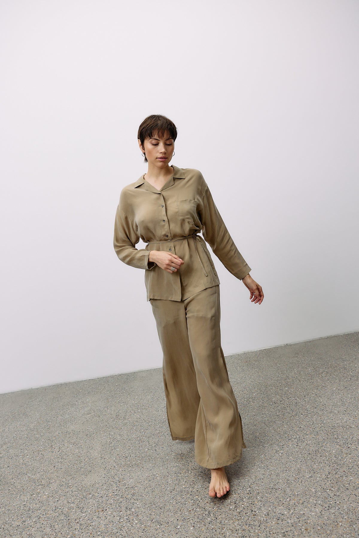 Woven Cupro Blouse - coriander