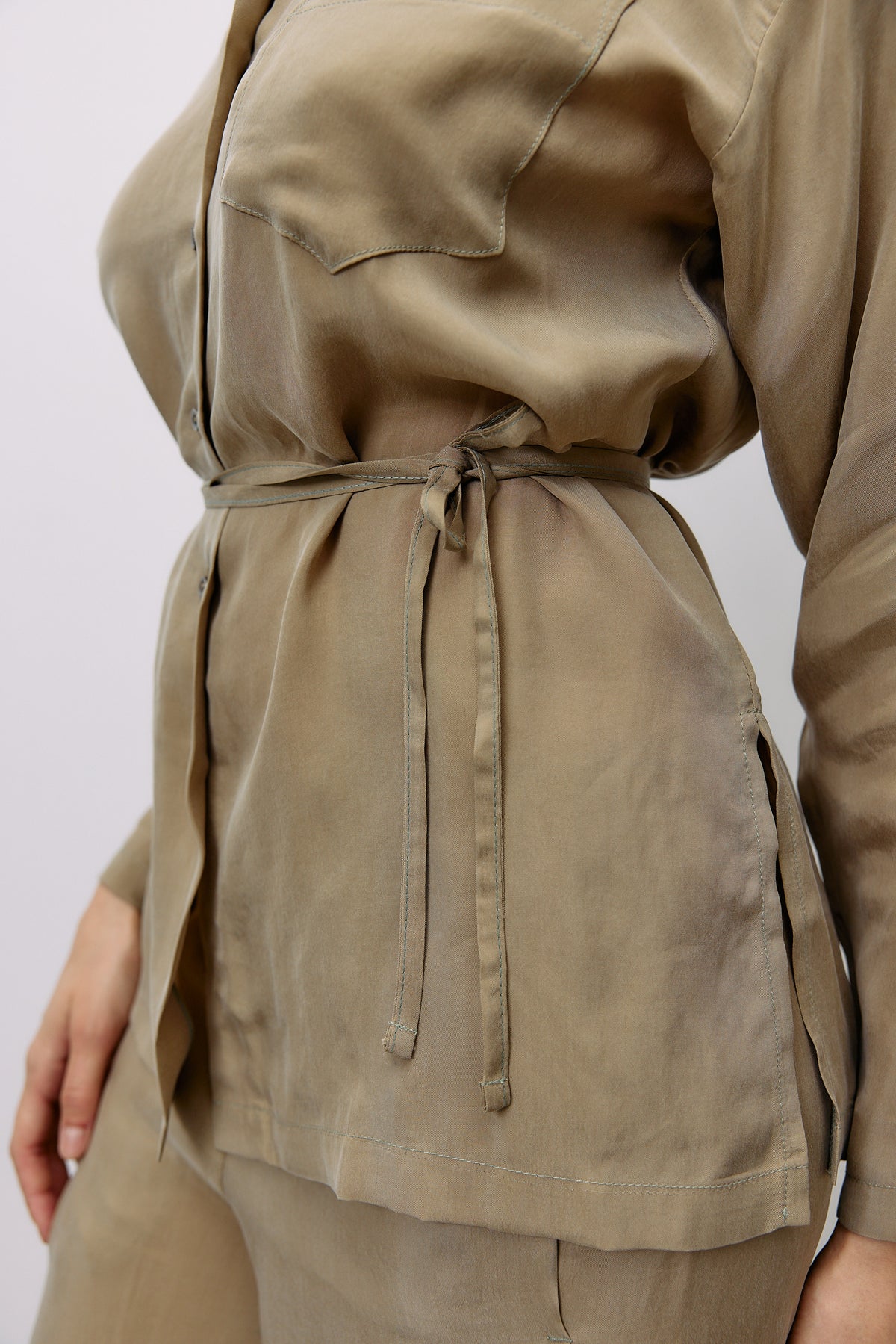 Woven Cupro Blouse - coriander