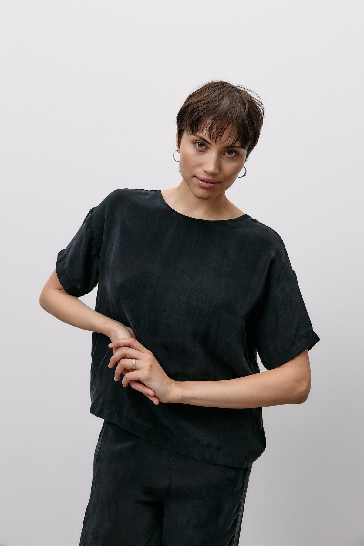 Woven Cupro Reversible Top - graphite