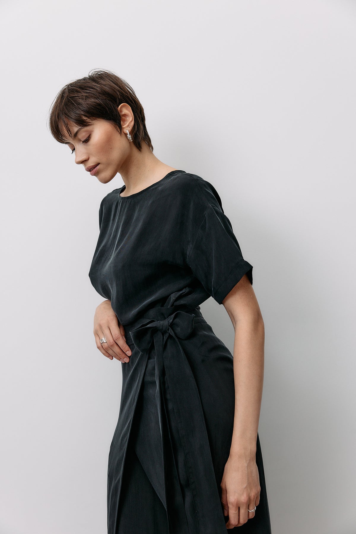 Woven Cupro Wrap Skirt - graphite