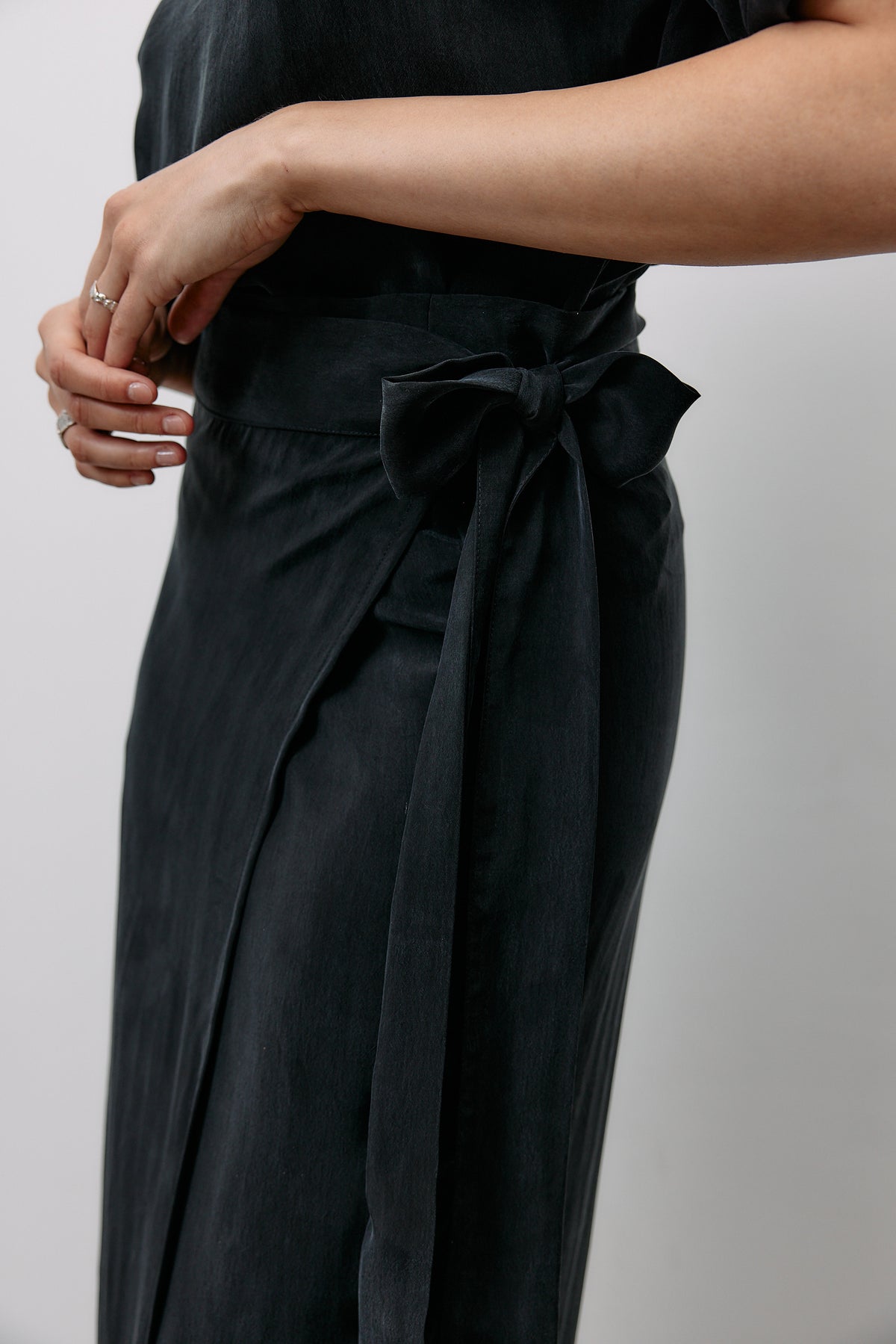 Woven Cupro Wrap Skirt - graphite