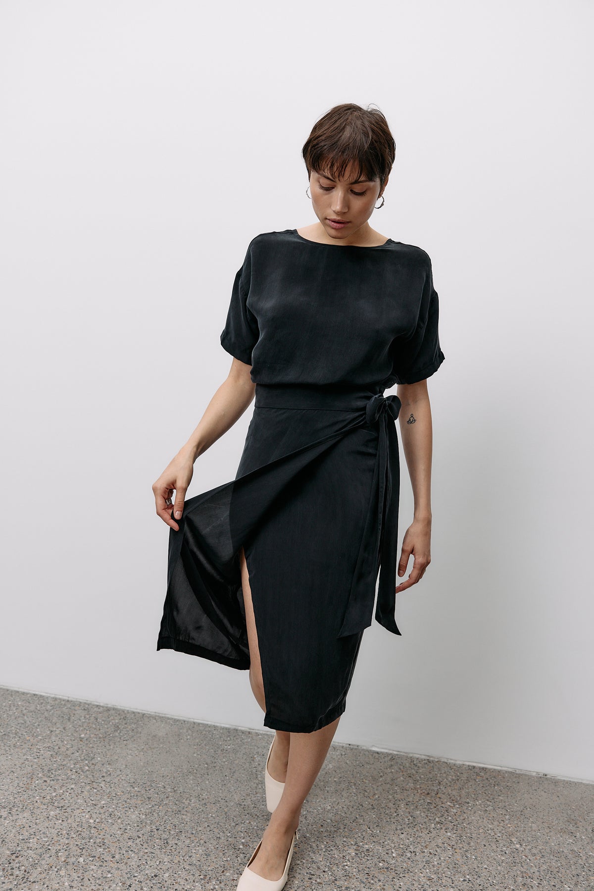 Woven Cupro Wrap Skirt - graphite