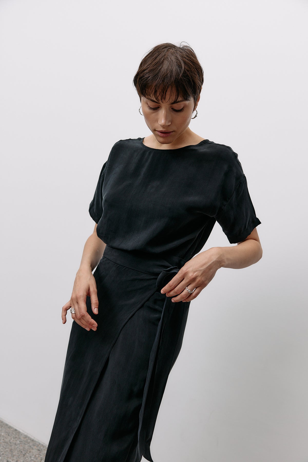 Woven Cupro Wrap Skirt - graphite