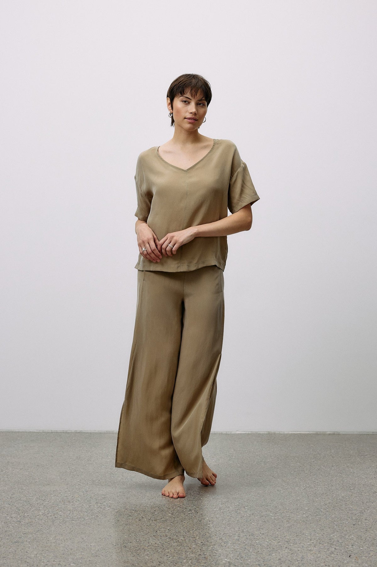 Woven Cupro Reversible Top - coriander