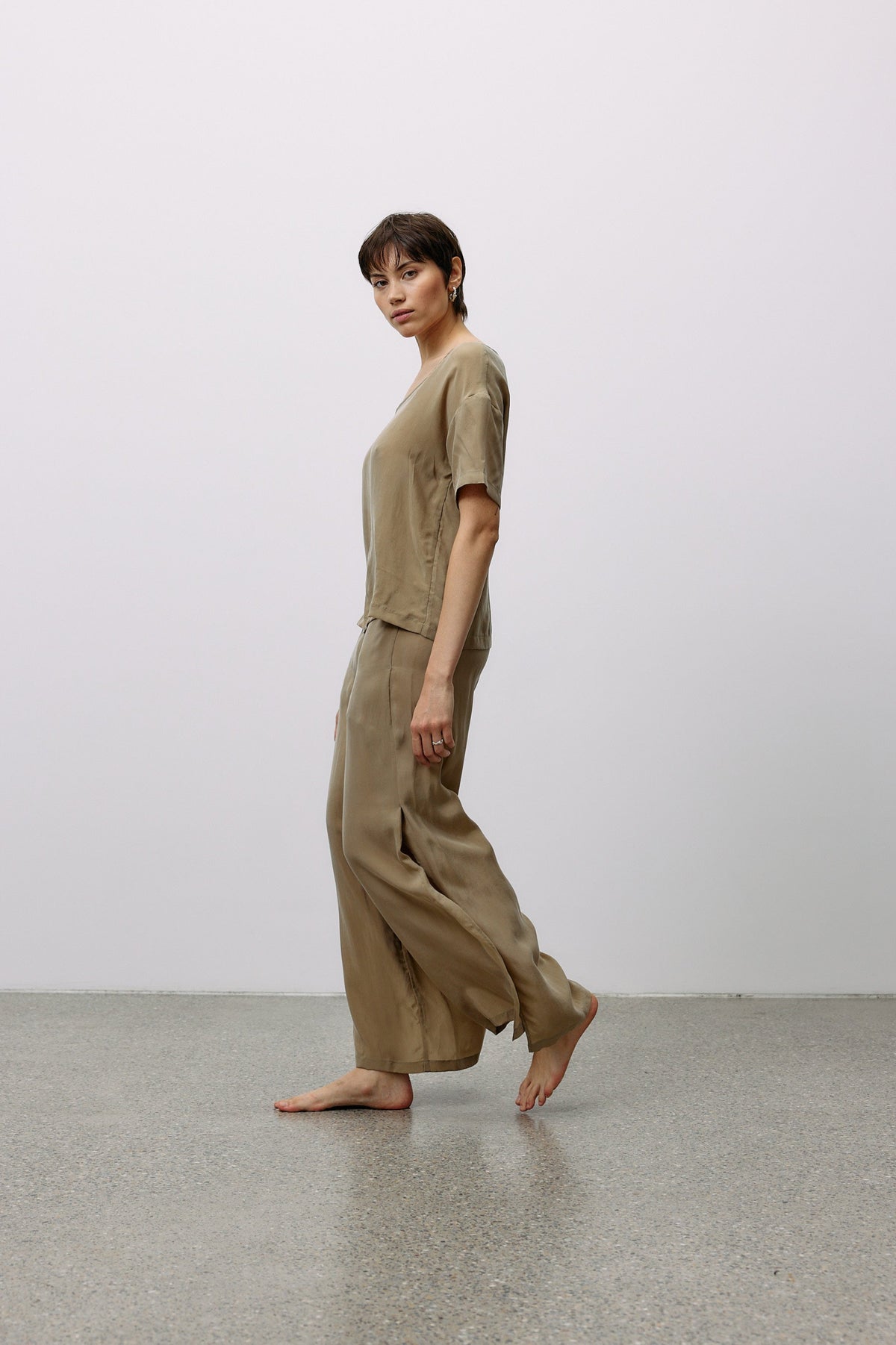Woven Cupro Leisure Pants - coriander