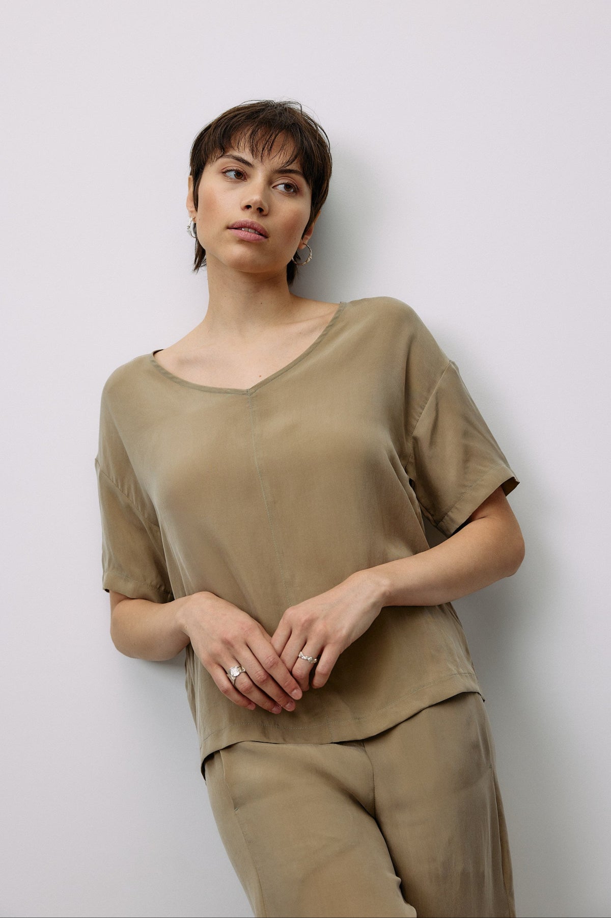 Woven Cupro Reversible Top - coriander