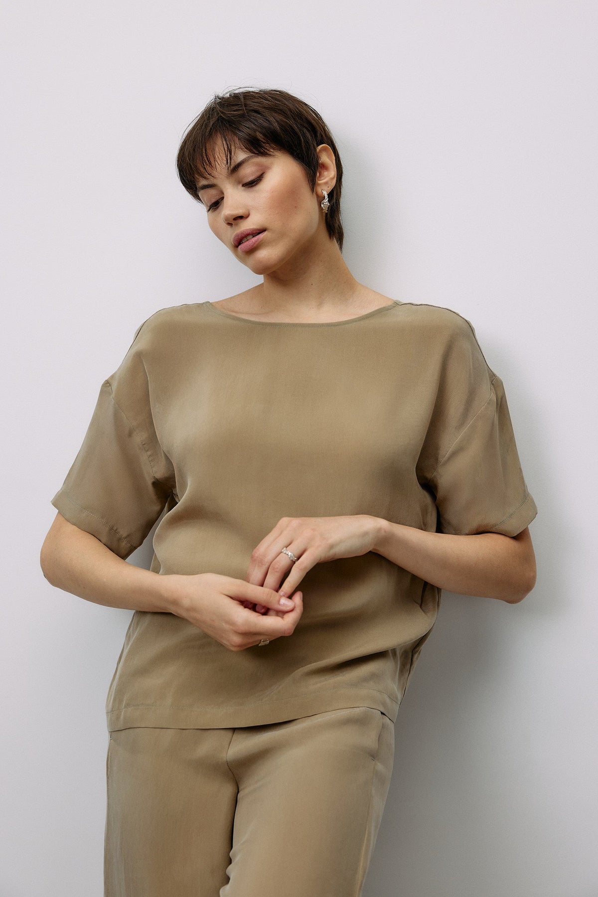 Woven Cupro Reversible Top - coriander