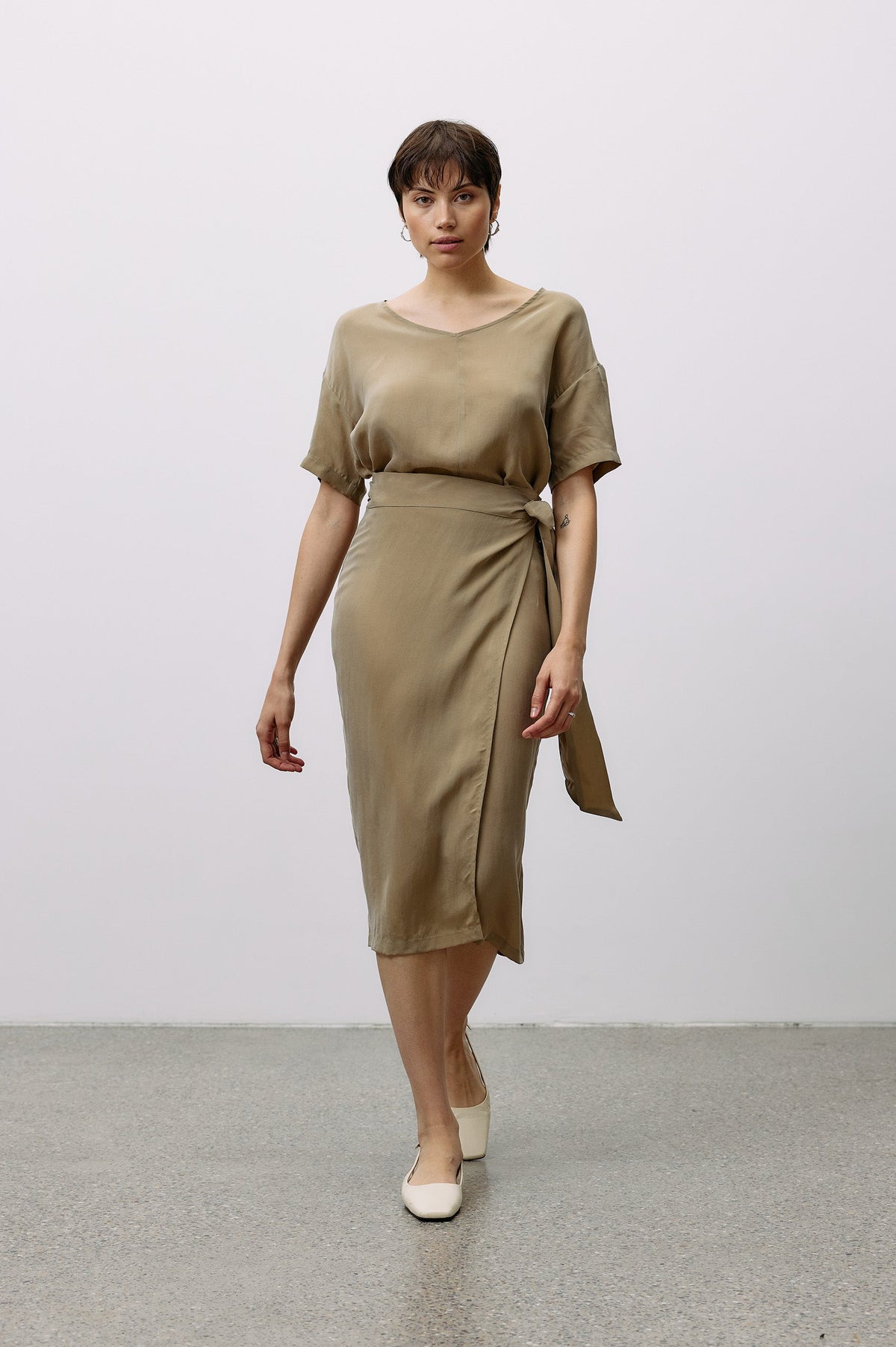 Woven Cupro Wrap Skirt - coriander