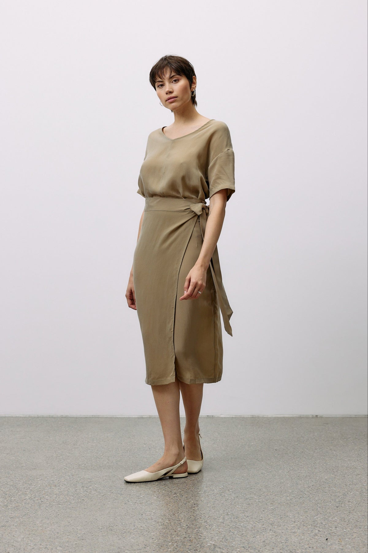 Woven Cupro Wrap Skirt - coriander