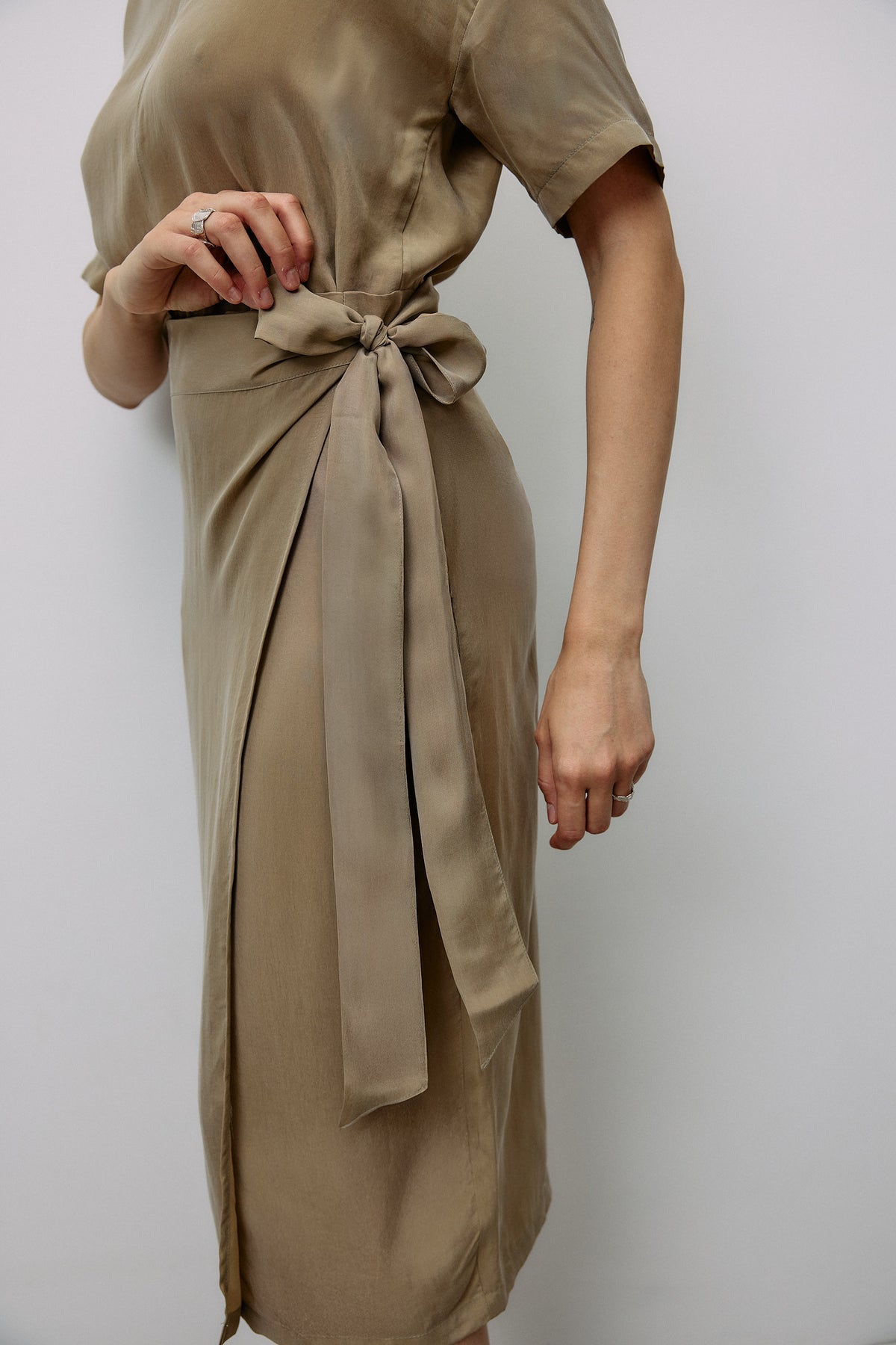 Woven Cupro Wrap Skirt - coriander
