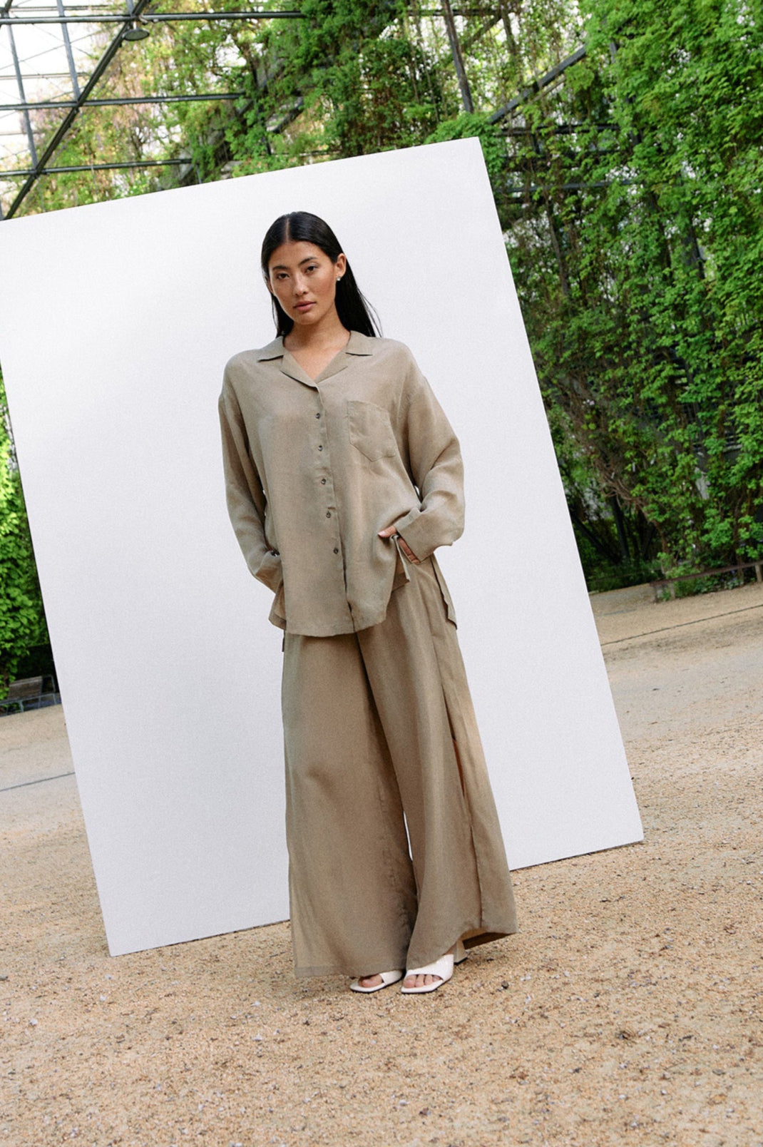 Woven Cupro Leisure Pants - coriander