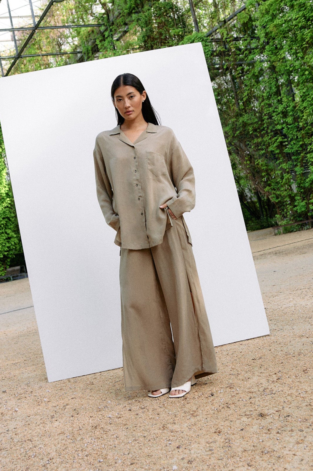 Woven Cupro Blouse - coriander