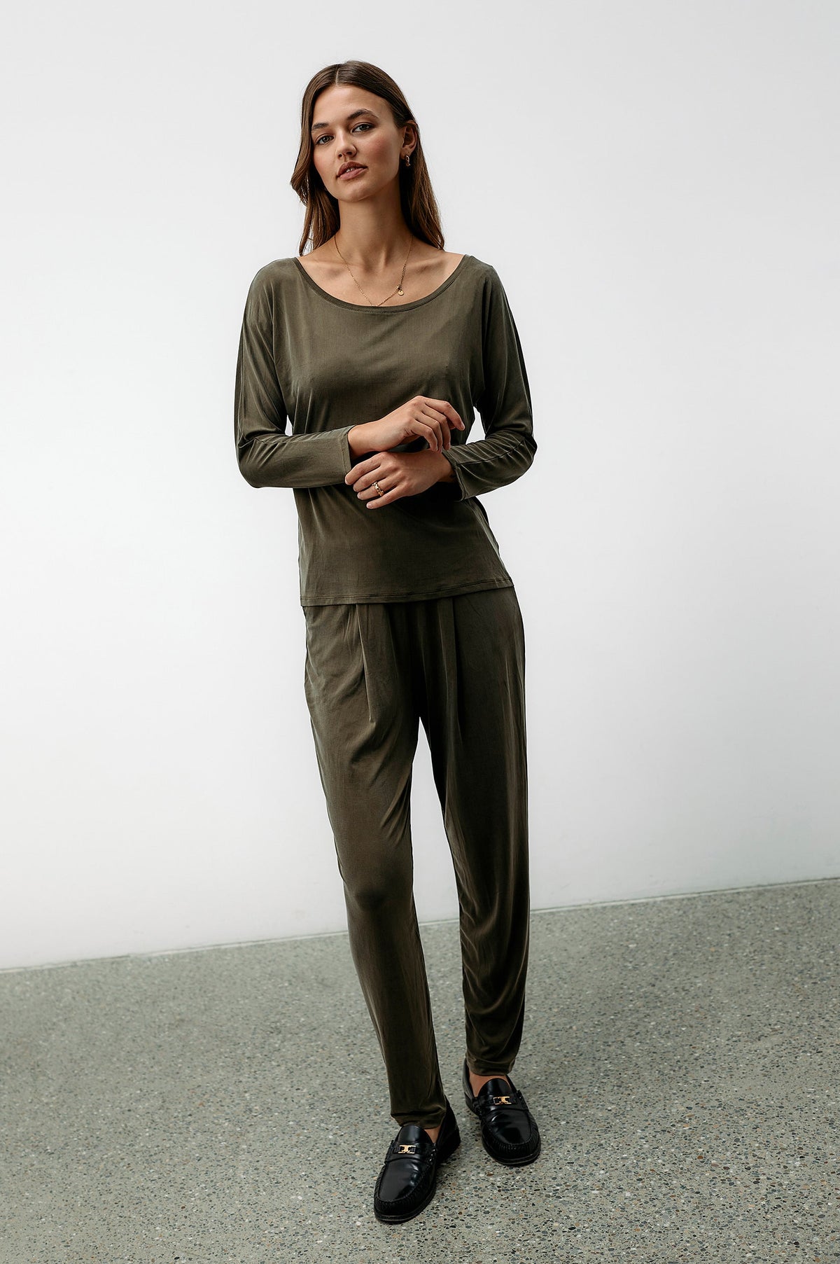 Cupro Plain Top - dusty olive