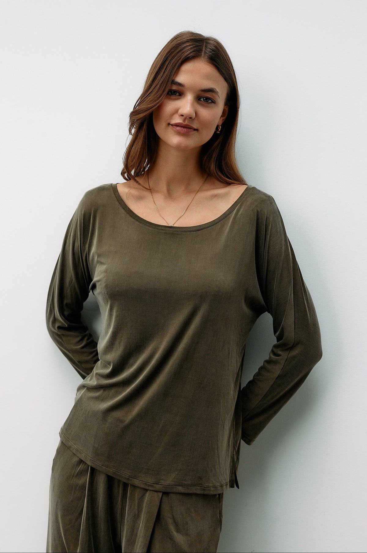 Cupro Plain Top - dusty olive