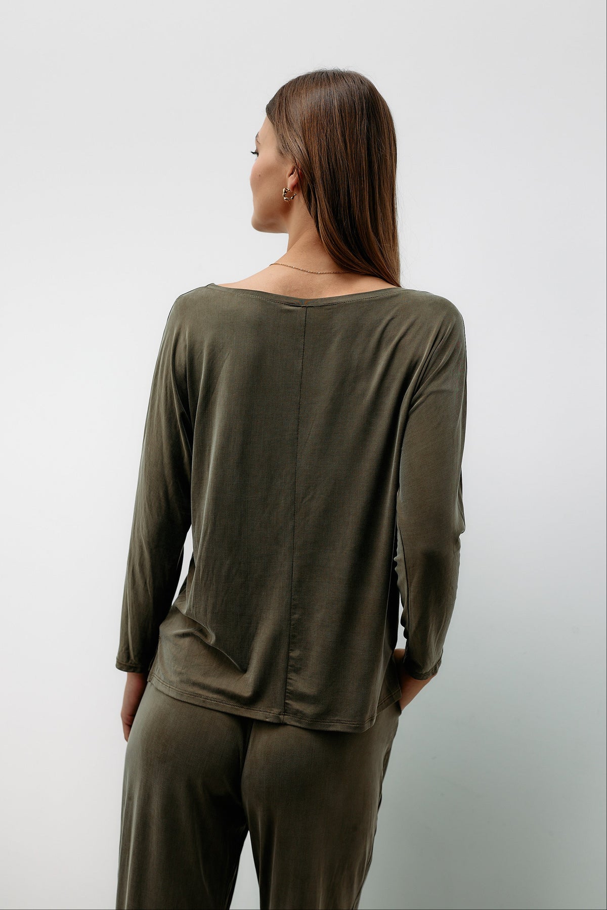 Cupro Plain Top - dusty olive